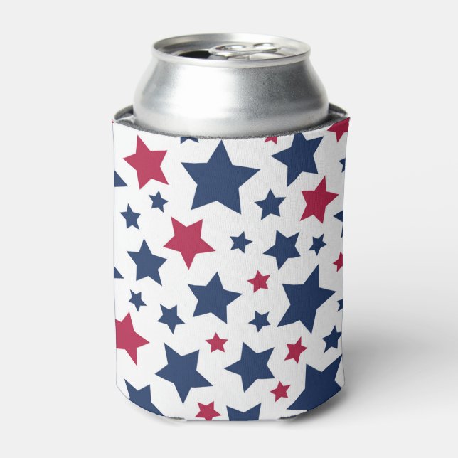 Red and Blue Stars - American flag pattern Can Cooler (Can Front)
