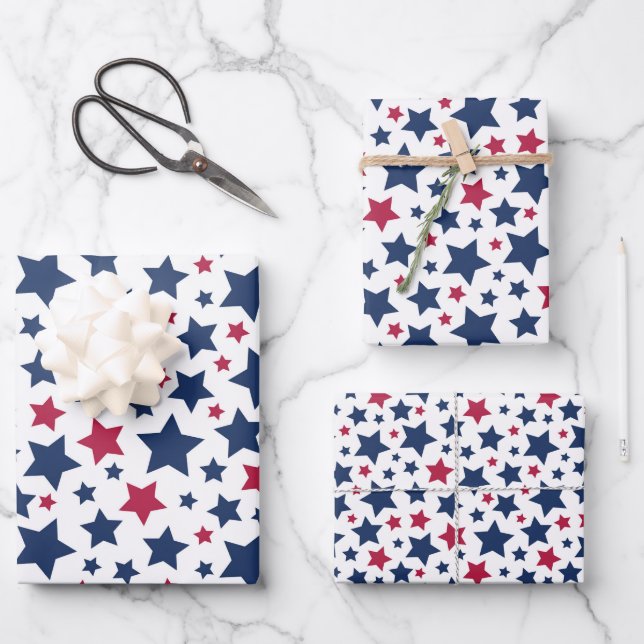 Red and Blue Stars - American flag pattern Wrapping Paper Sheet (Front)