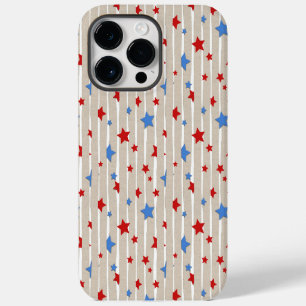 RED AND BLUE STARS AND GRAY AND WHITE STRIPES iPhone 14 PRO MAX CASE