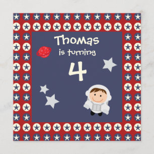 Red and Blue Stars Astronaut Birthday Party Invite
