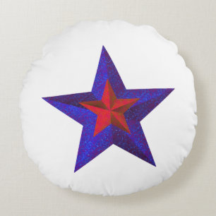 "Red and Blue Stars" Layered w/ Blue Back [a] Round Cushion