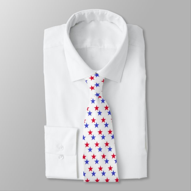 Red and Blue Stars Patriotic Tie (Tied)