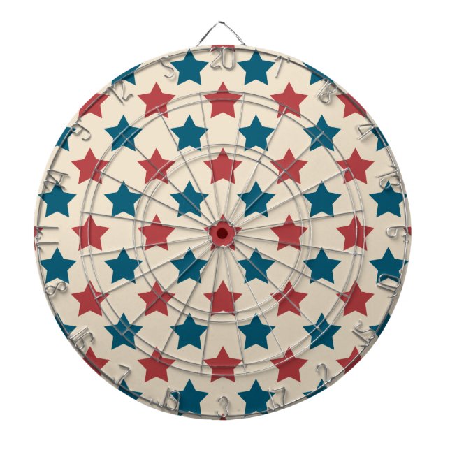 Red and Blue Stars Pattern on Cream Dartboard (Front)