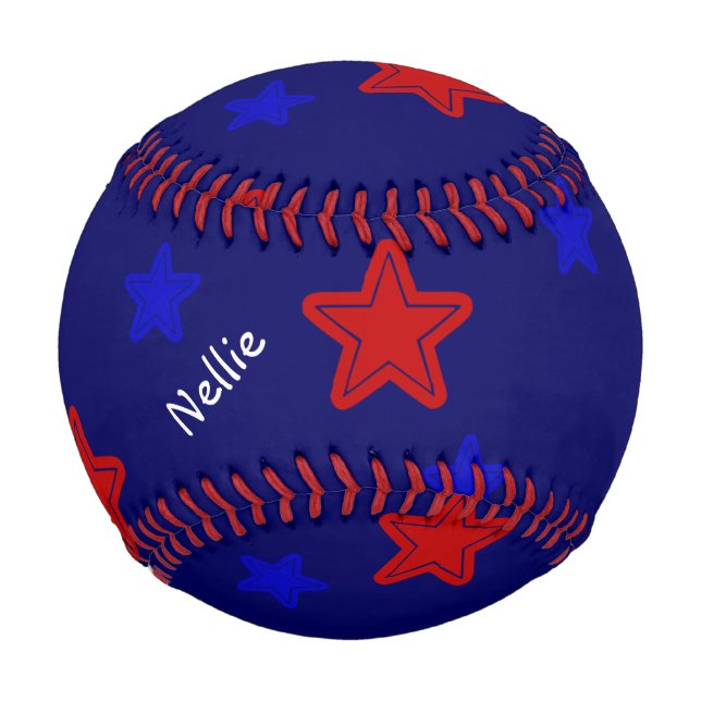 Red and Blue Stars-Personalised Baseball (Front)