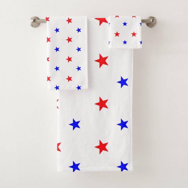 Red and Blue Stars - Starry Sky Pattern Bath Towel Set (Insitu)