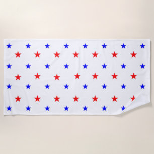 Red and Blue Stars - Starry Sky Pattern Beach Towel