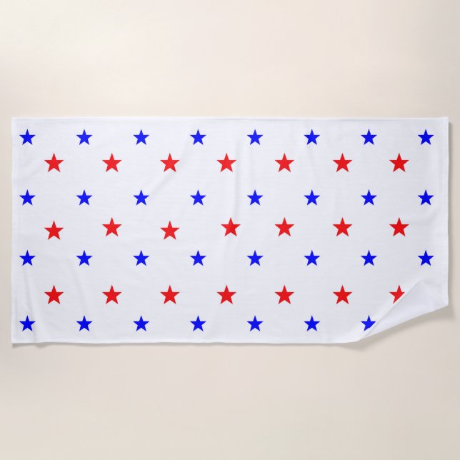 Red and Blue Stars - Starry Sky Pattern Beach Towel (Front)