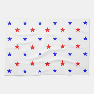 Red and Blue Stars - Starry Sky Pattern Tea Towel