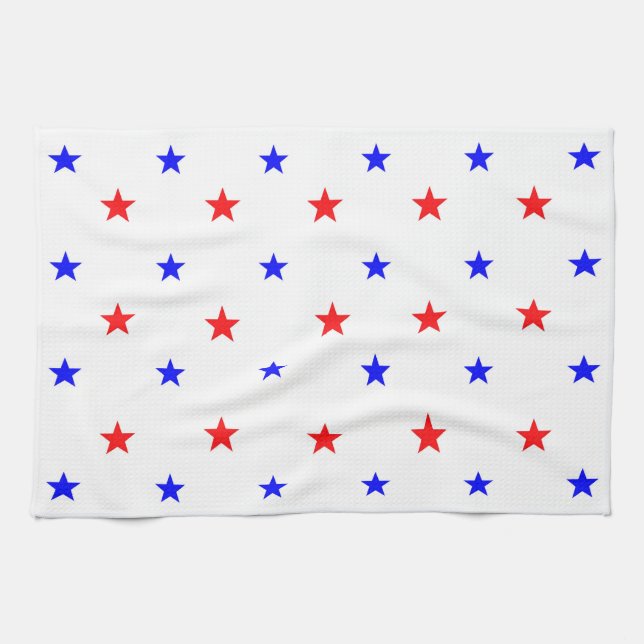 Red and Blue Stars - Starry Sky Pattern Tea Towel (Horizontal)