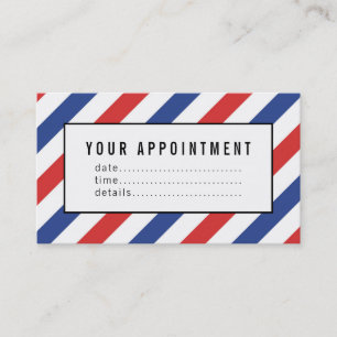 Red and blue stripe barber appointment time card