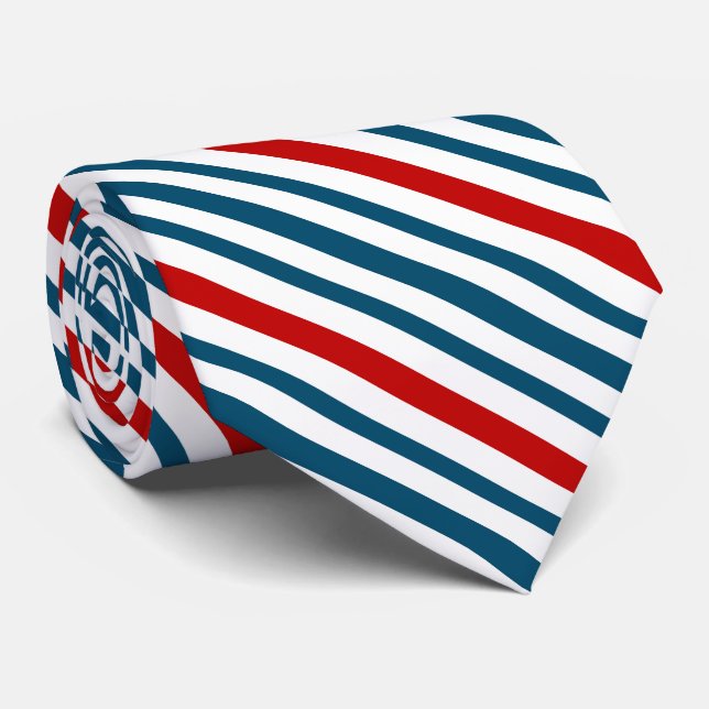 Red and Blue Striped Pattern Tie (Rolled)