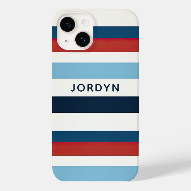 Red and Blue Striped Preppy Custom Name Case-Mate iPhone Case (Back)