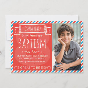 Red and Blue Stripes LDS Baptism Announcement
