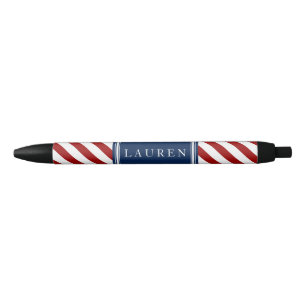 Red and Blue Stripes Pattern Black Ink Pen