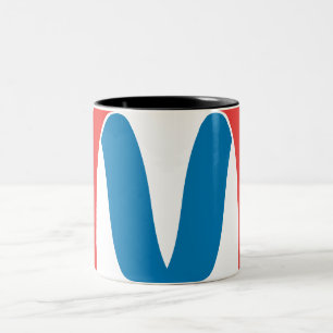 Red and Blue Stylised Bold Geometric Letter M Two-Tone Coffee Mug