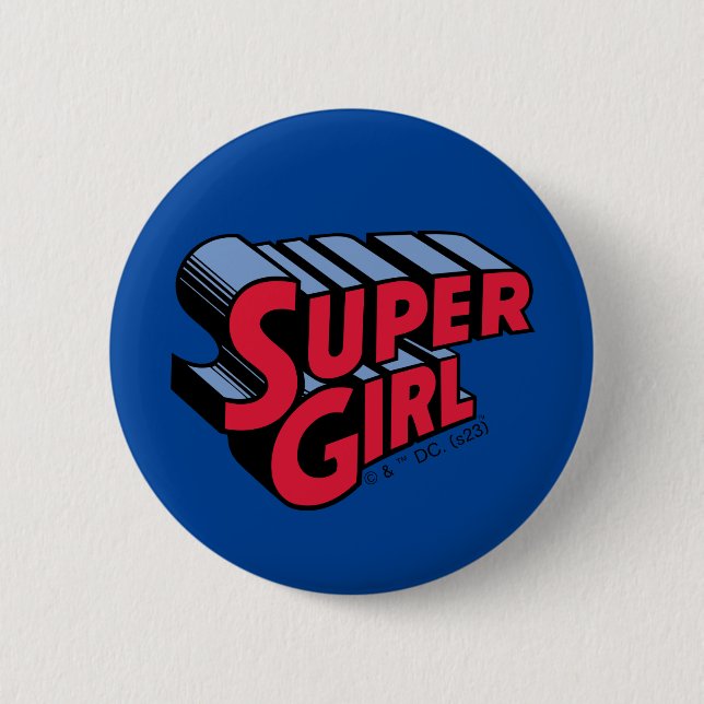 Red and Blue Supergirl Stacked Name Logo 6 Cm Round Badge (Front)