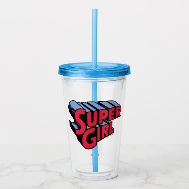 Red and Blue Supergirl Stacked Name Logo Acrylic Tumbler (Front)