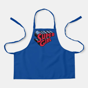 Red and Blue Supergirl Stacked Name Logo Apron