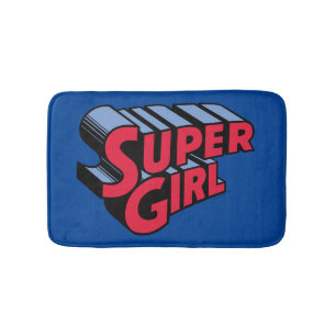Red and Blue Supergirl Stacked Name Logo Bath Mat