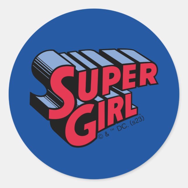 Red and Blue Supergirl Stacked Name Logo Classic Round Sticker (Front)