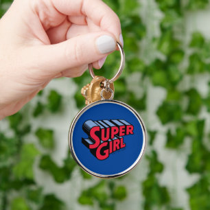 Red and Blue Supergirl Stacked Name Logo Key Ring