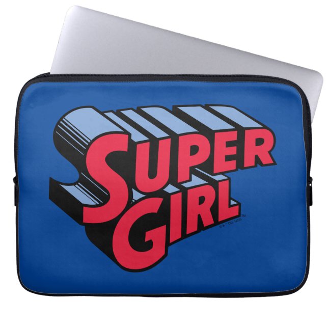 Red and Blue Supergirl Stacked Name Logo Laptop Sleeve (Front)