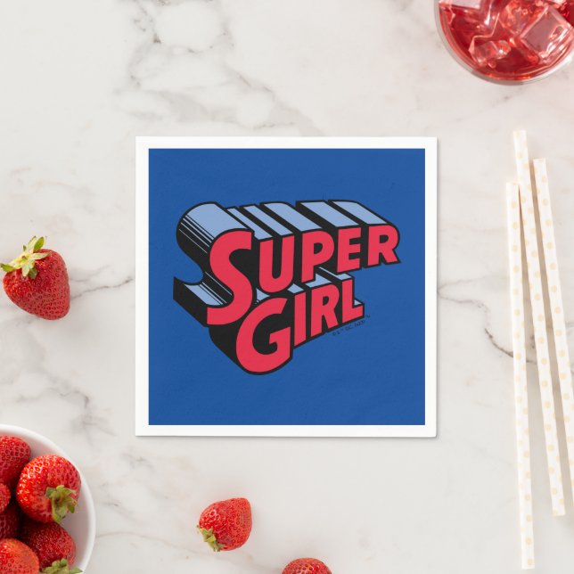 Red and Blue Supergirl Stacked Name Logo Napkin (Insitu)