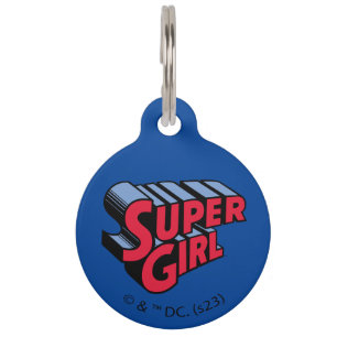 Red and Blue Supergirl Stacked Name Logo Pet Tag