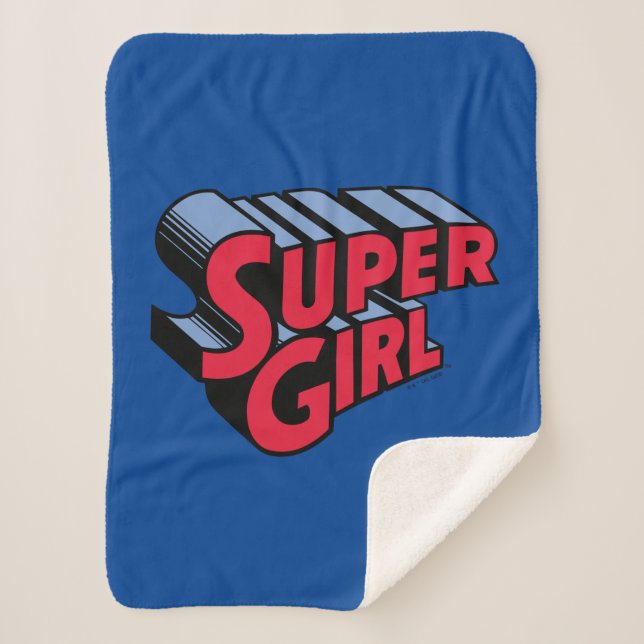 Red and Blue Supergirl Stacked Name Logo Sherpa Blanket (Front)