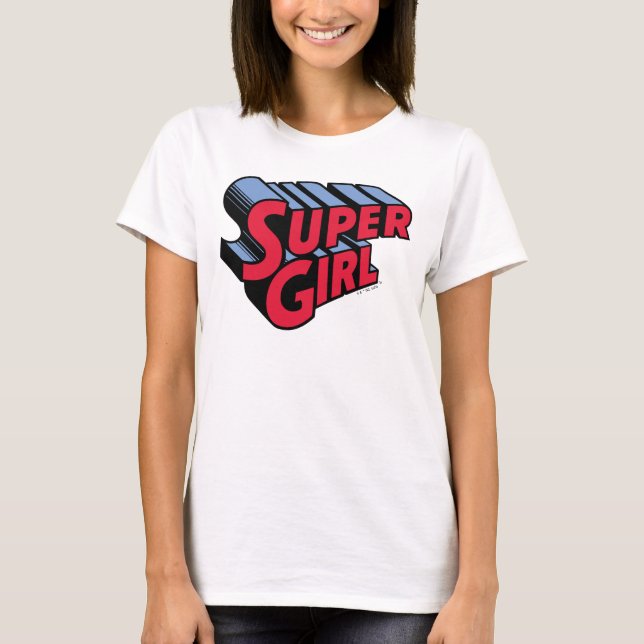 Red and Blue Supergirl Stacked Name Logo T-Shirt (Front)