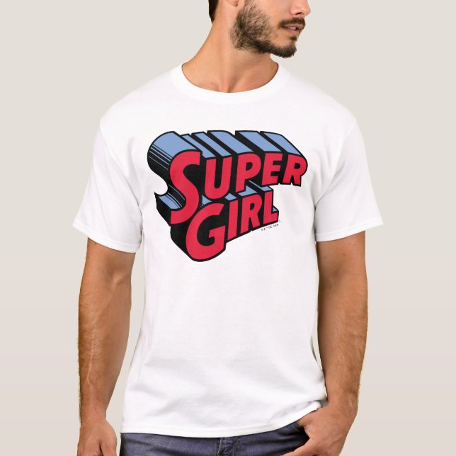 Red and Blue Supergirl Stacked Name Logo T-Shirt (Front)