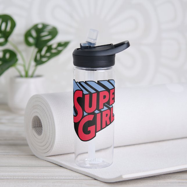 Red and Blue Supergirl Stacked Name Logo Water Bottle (Yoga)