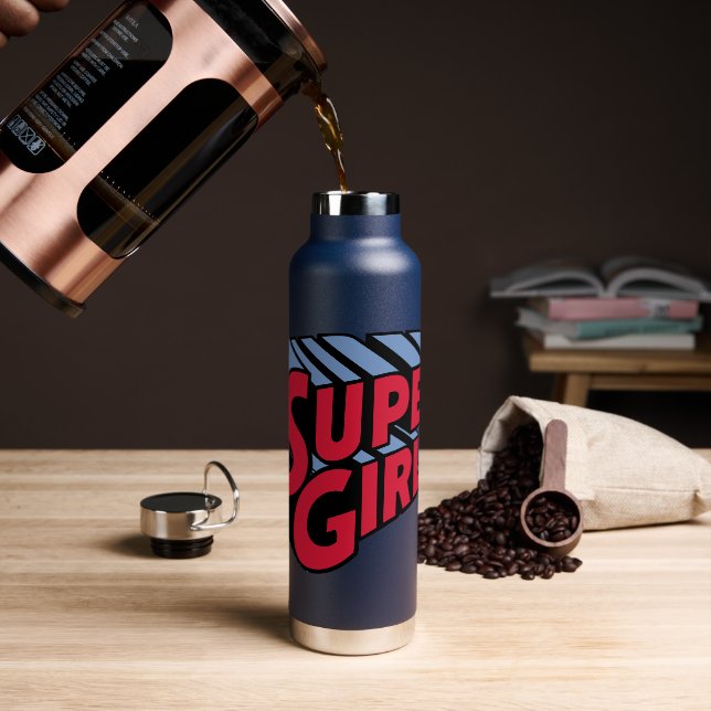 Red and Blue Supergirl Stacked Name Logo Water Bottle (Coffee)