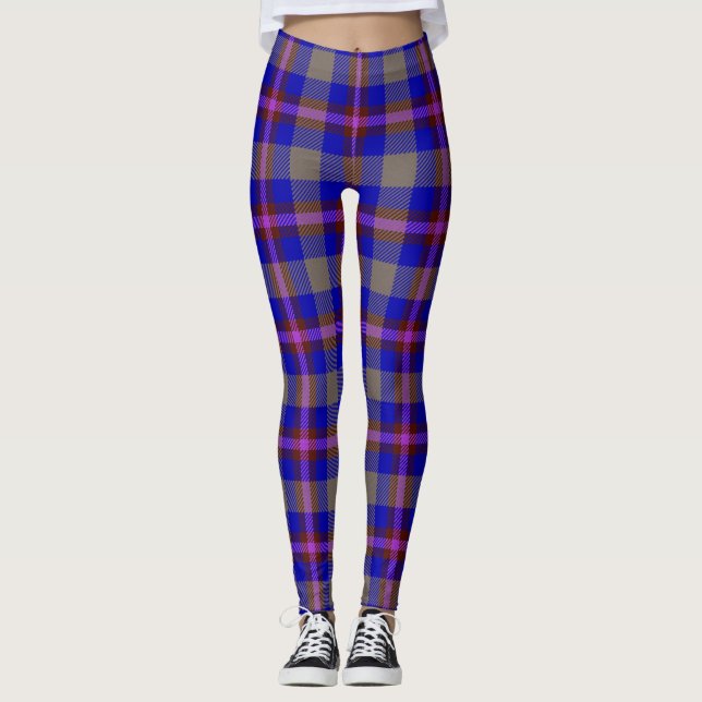 Red And Blue Tartan Fabric Leggings (Front)