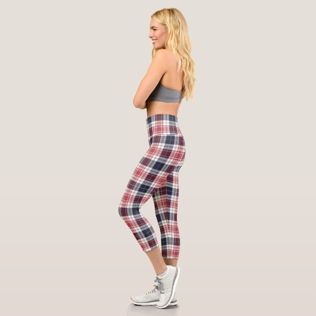 Red And Blue Tartan Plaid Rustic Pattern Capri Leggings (Left)