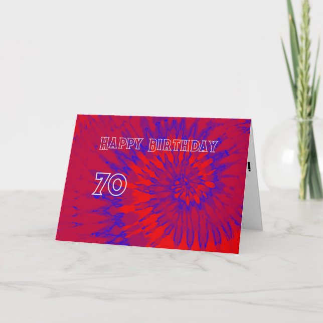  Red and Blue Tie Dye 70th Happy Birthday Card (Front)