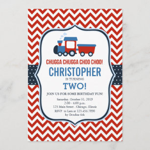 Red and Blue Train Birthday Party Invitation