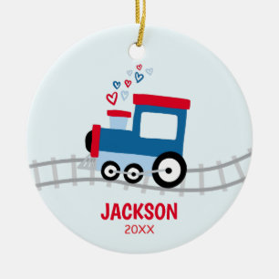 Red and Blue Train Kids Ceramic Tree Decoration