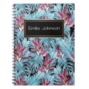 Red and blue tropical plants notebook