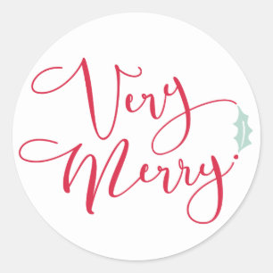 "Red and Blue Very Merry Classic Round Sticker