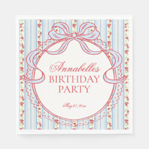 Red and Blue Vintage Fancy Floral Birthday Party Napkin