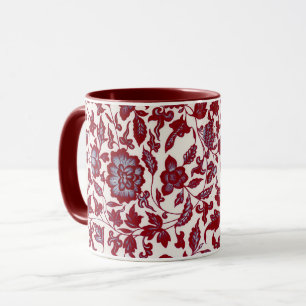 Red and Blue Vintage Floral Flowers Mug Cup