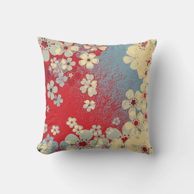 Red and Blue Vintage floral pattern Cushion (Front)