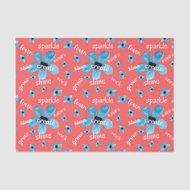 Red and Blue Watercolor Flowers w/ Affirmations Tissue Paper (Front)