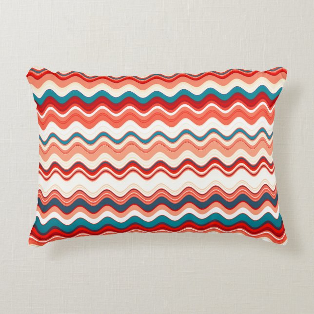 Red and Blue Wavy Pattern Decorative Cushion (Front)