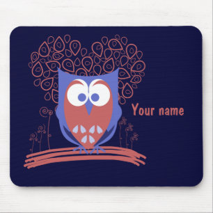 Red and Blue Whimsical Cute Owl mousepad