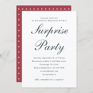 Red and Blue with White Polka Dots Surprise Party Invitation