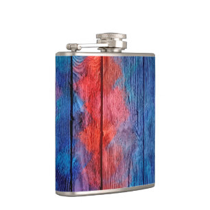 Red and Blue Wood Vintage Hip Flask