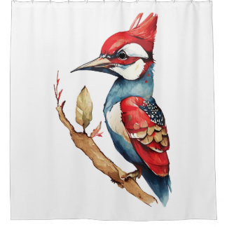 Red and Blue Woodpecker Shower Curtain