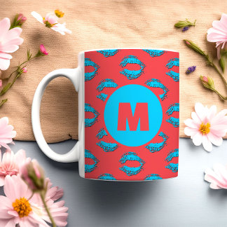 Red and Blue XOXO Kissing Lips Personalized Coffee Mug